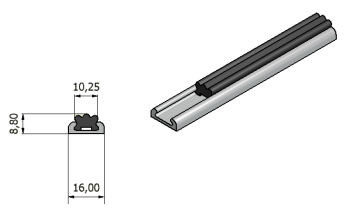 16mm aluminium strip with rubber insert
