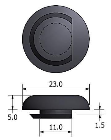 Rubber buffer and stop - 22mm diameter x 5mm high top section