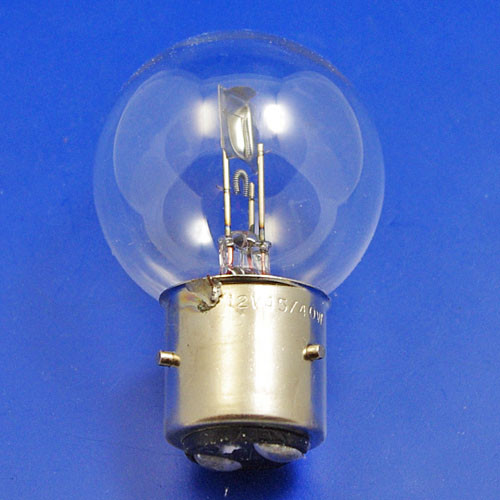 Marchal type, 6 volt double contact BA21d three pin base, 45/40 watt double filament auto bulb