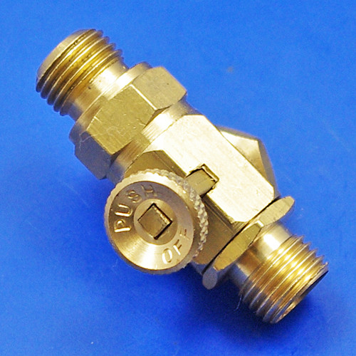Fuel/oil push On/Off tap 1/4" BSP one end (tank) 1/4" BSP other end (outlet)