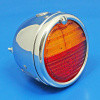 Round rear lamp LED (equivalent to the Lucas ST38/'Pork Pie') with INDICATOR conversion - Chrome with Number Plate window - FITTED LED LIGHT BOARD