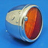 Round rear lamp LED (equivalent to the Lucas ST38/'Pork Pie') with INDICATOR conversion - Chrome with Number Plate window - FITTED LED LIGHT BOARD