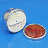 Round rear lamp LED (equivalent to the Lucas ST38/'Pork Pie') with INDICATOR conversion - Chrome with Number Plate window - FITTED LED LIGHT BOARD