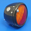 Round rear lamp LED (equivalent to the Lucas ST38/'Pork Pie') with INDICATOR conversion - Black with Number Plate window - FITTED LED LIGHT BOARD