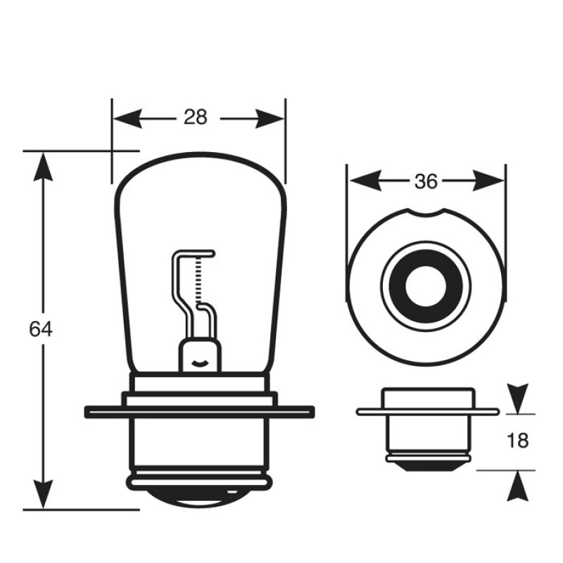 Pre-focus type 12 volt single contact P36s, 48 watt single filament auto bulb