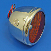 CA1249C-WO: 'Toby' round rear lamp (equivalent to the Lucas ST38/'Pork Pie') with INDICATOR conversion - Chrome without Number Plate window from £107.18 each