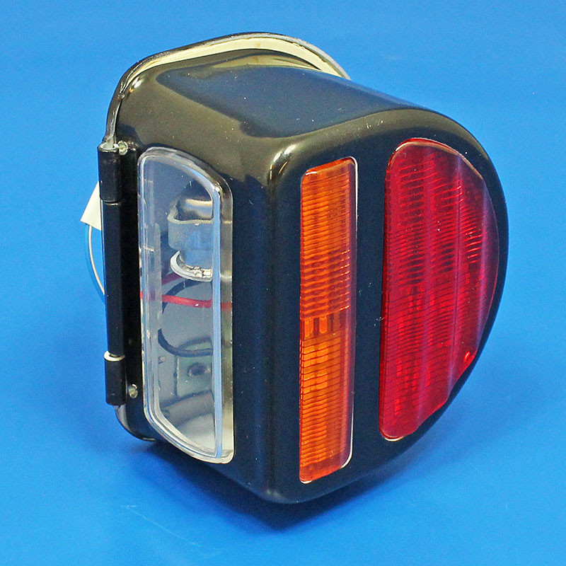 Rear 'D' lamp LED (equivalent to the Lucas ST51 lamp with split lens) with INDICATOR conversion - Black finish - Fitted LED light Board