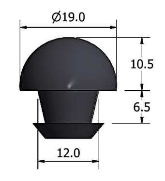 Rubber buffer and stop - 19mm diameter x 11mm high top section