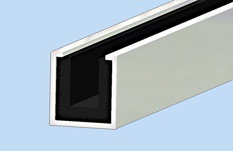Rigid aluminium window channel - For 6mm glass, 14mm x 15mm