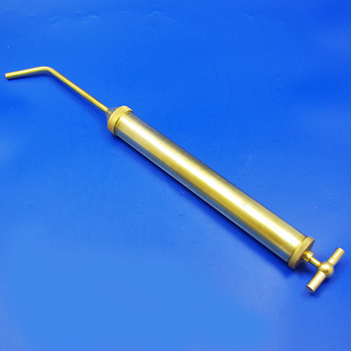 Large brass oil syringe - T handle, cranked tube